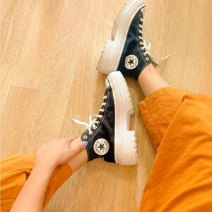 Converse Black and White Platform Sneakers Lugged Heel